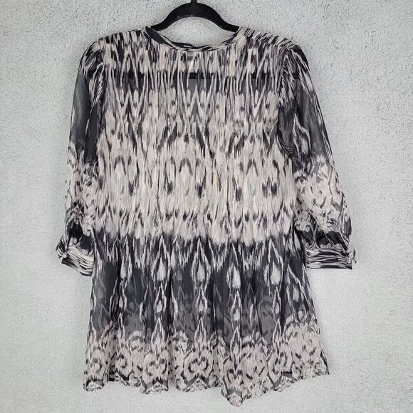 Joie Sheer Cover up Blouse Womens Medium Silk Flowy Black White Button Up Boho - Picture 2 of 14